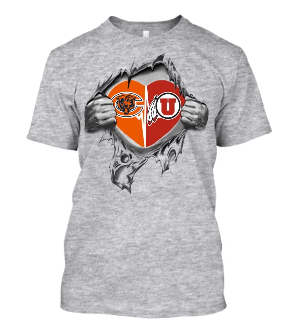 Chicago Bears Utah Utes Heart Logo Combination T-Shirt