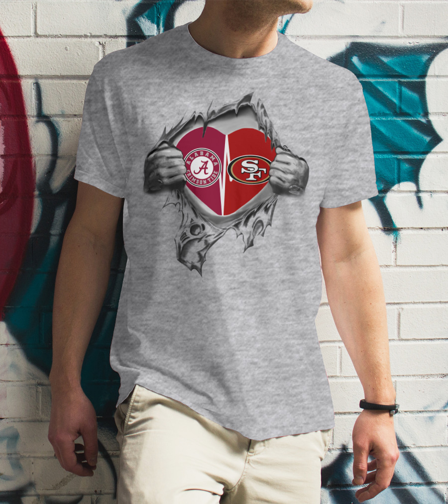 Alabama Crimson Tide San Francisco 49ers Heart Logo Fusion T-Shirt