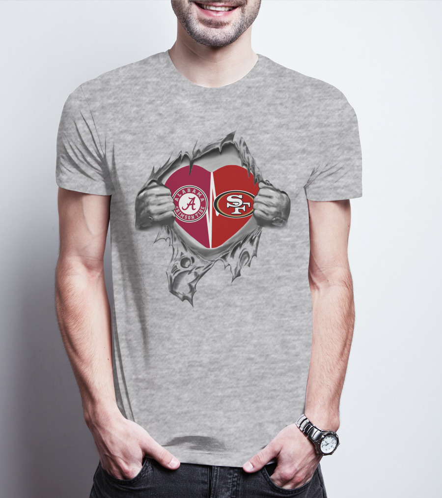 Alabama Crimson Tide San Francisco 49ers Heart Logo Fusion T-Shirt