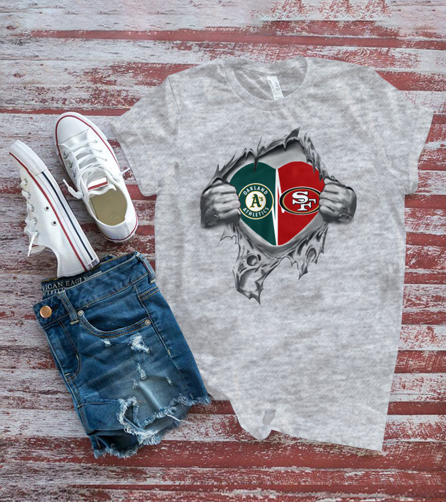Oakland Athletics San Francisco 49ers Heart Logo Tear T-Shirt