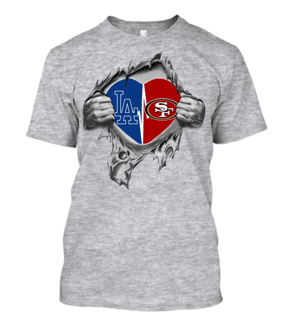 49ers Dodgers Heart Split La Sf Sports Logo Fusion T-Shirt