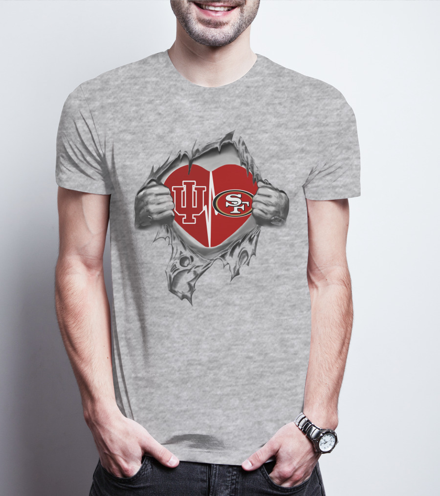 49ers Indiana Hoosiers Heartbeat Logo Fusion T-Shirt