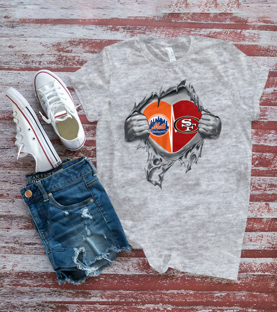 San Francisco 49ers New York Mets Heart Logo Fusion T-Shirt