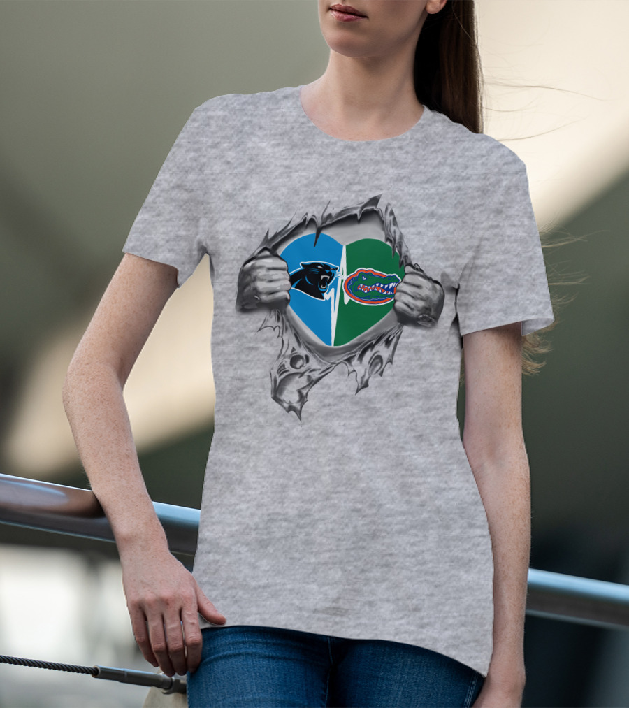 Panthers Gators Heart Torn Metal T-Shirt