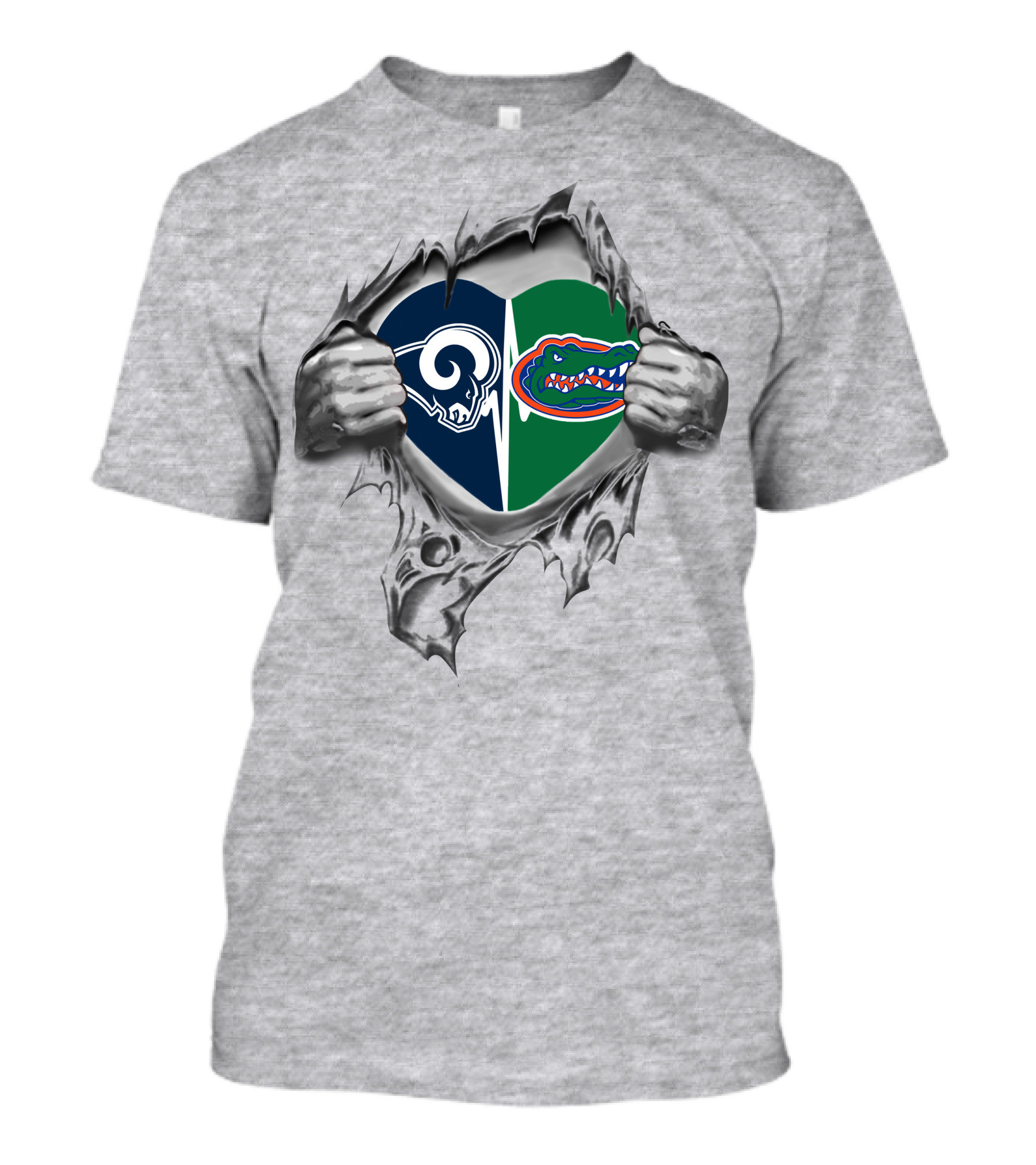 Rams Gators Heart With Torn Steel T-Shirt