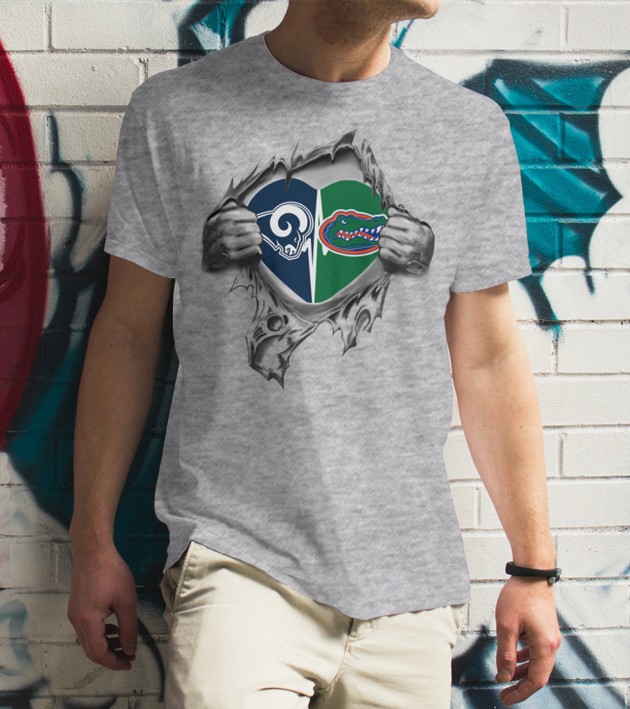 Rams Gators Heart With Torn Steel T-Shirt