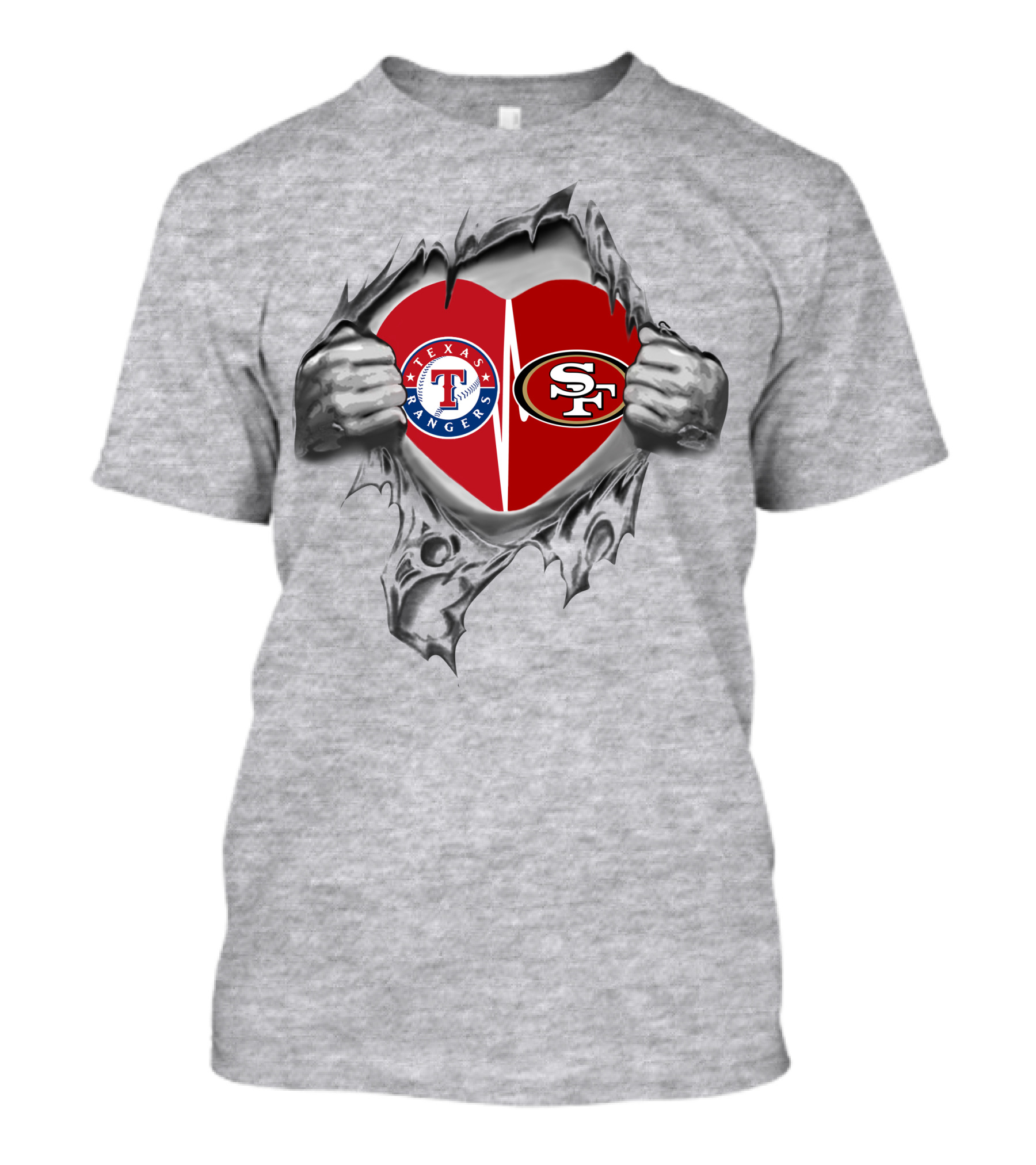 Texas Rangers San Francisco 49ers Heart Logo Fusion T-Shirt