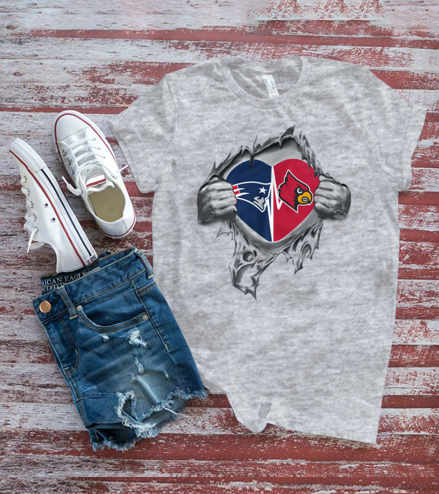 Patriots Cardinals Heart Emblem Tearing Through Muscles T-Shirt