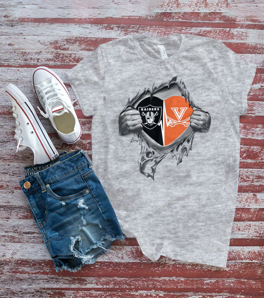 Raiders Cavaliers Heartbeat Loyalty Fan Raiders Logo Virginia Cavaliers Heart T-Shirt