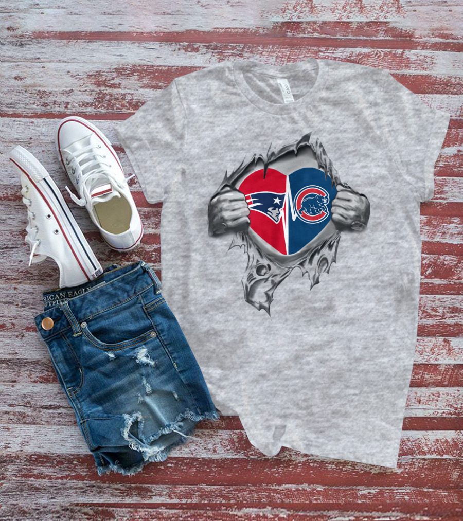 Patriots Cubs Heart Design Revealing Team Spirit T-Shirt