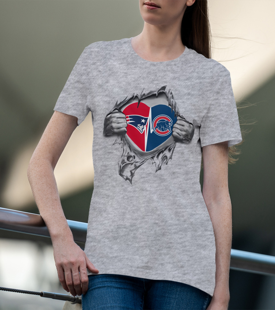 Patriots Cubs Heart Design Revealing Team Spirit T-Shirt