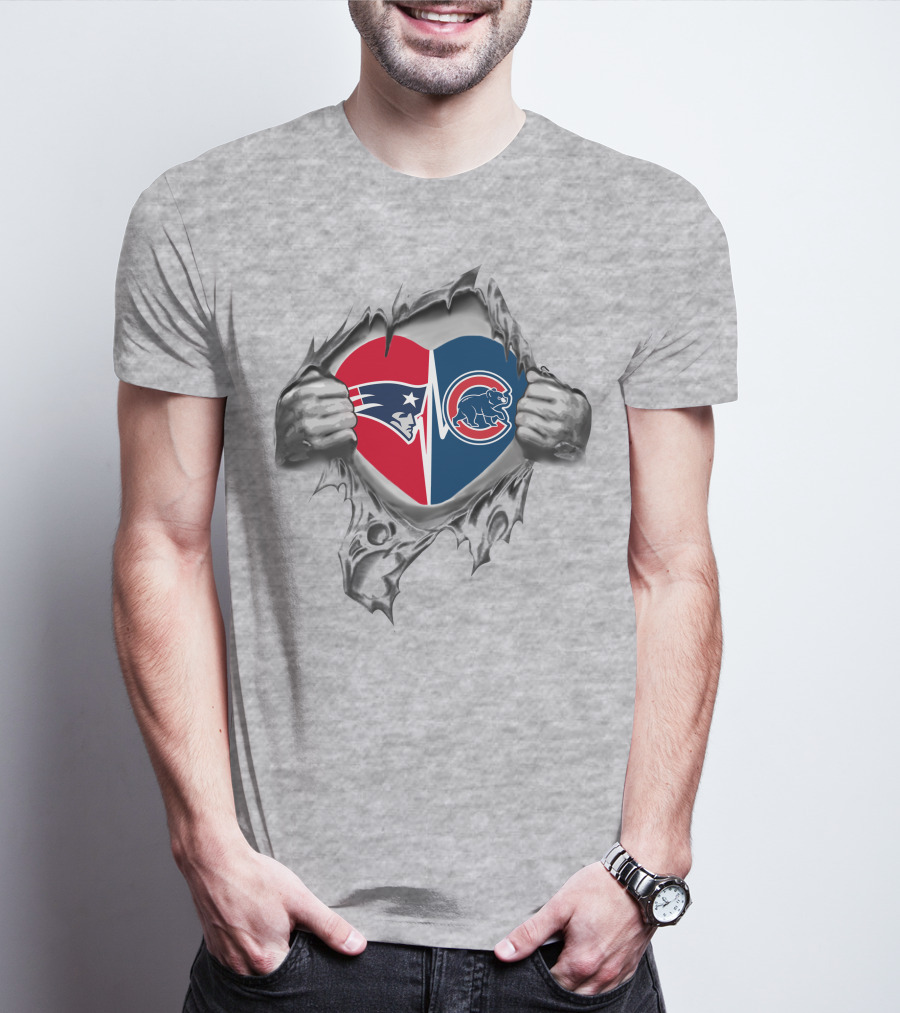 Patriots Cubs Heart Design Revealing Team Spirit T-Shirt
