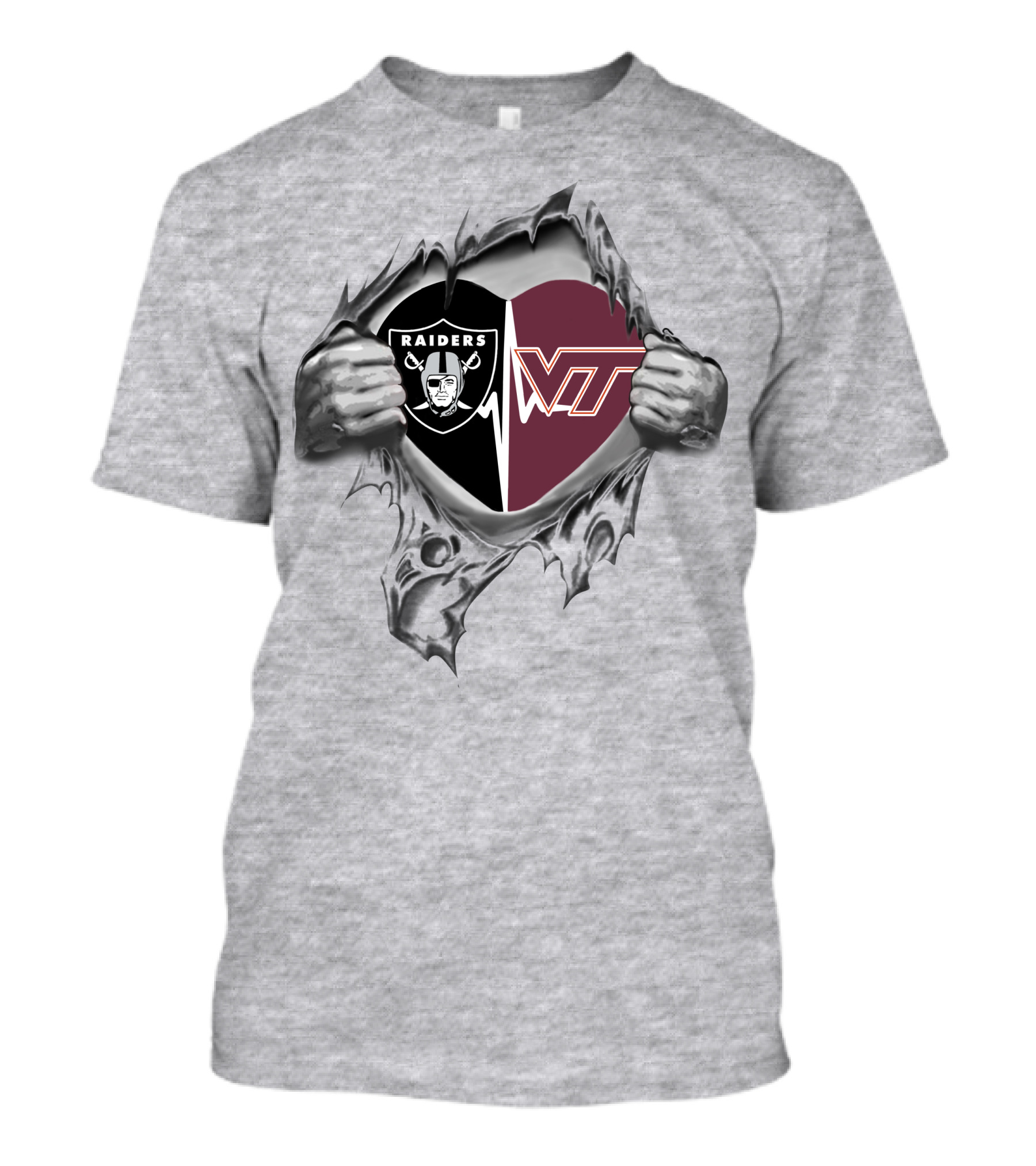 Raiders Hokies Heart Logo Football Fusion T-Shirt