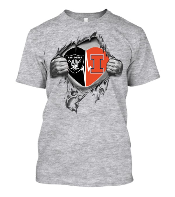 Raiders Illinois Heartbeat Split Logo In My Heart T-Shirt