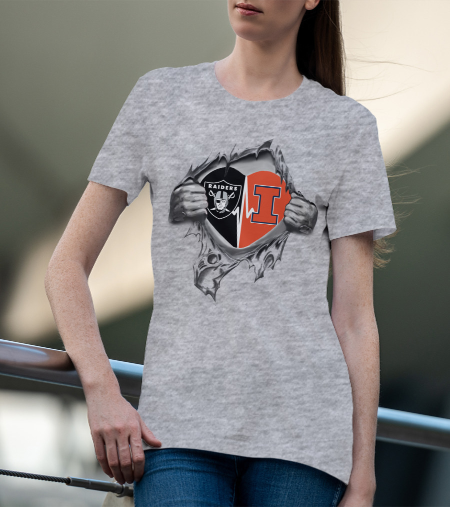 Raiders Illinois Heartbeat Split Logo In My Heart T-Shirt