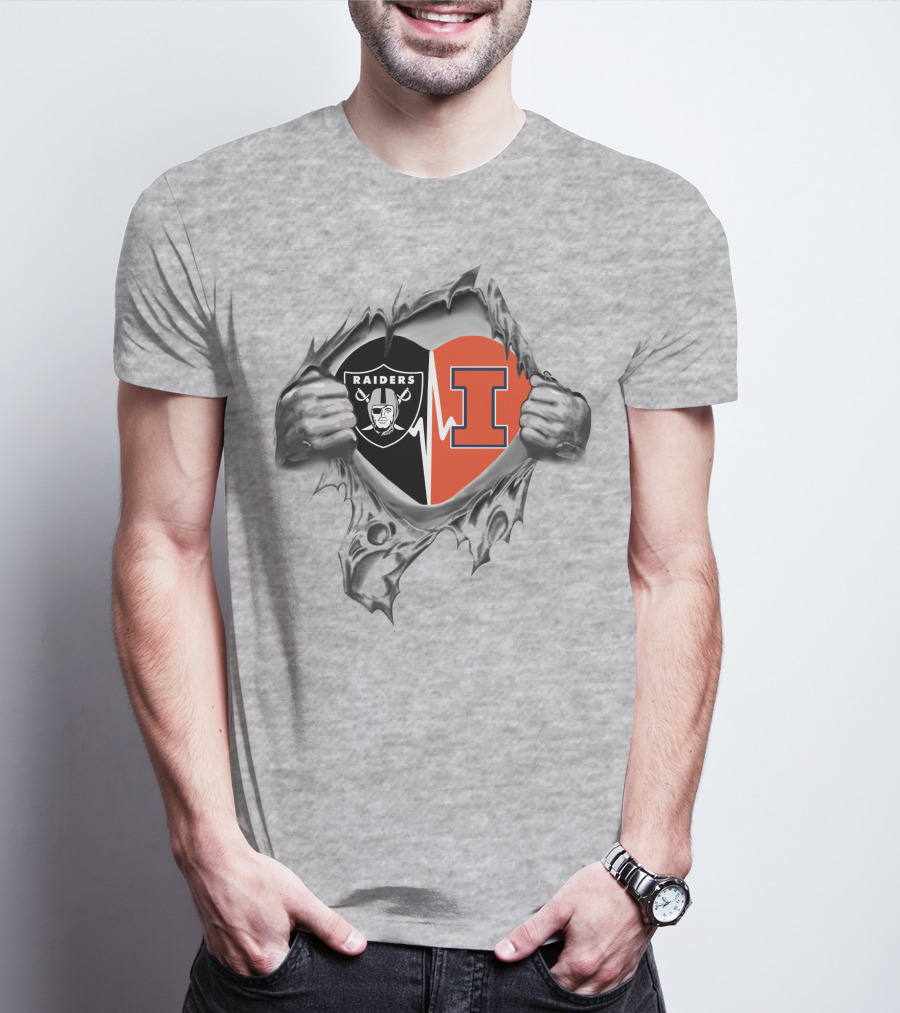 Raiders Illinois Heartbeat Split Logo In My Heart T-Shirt