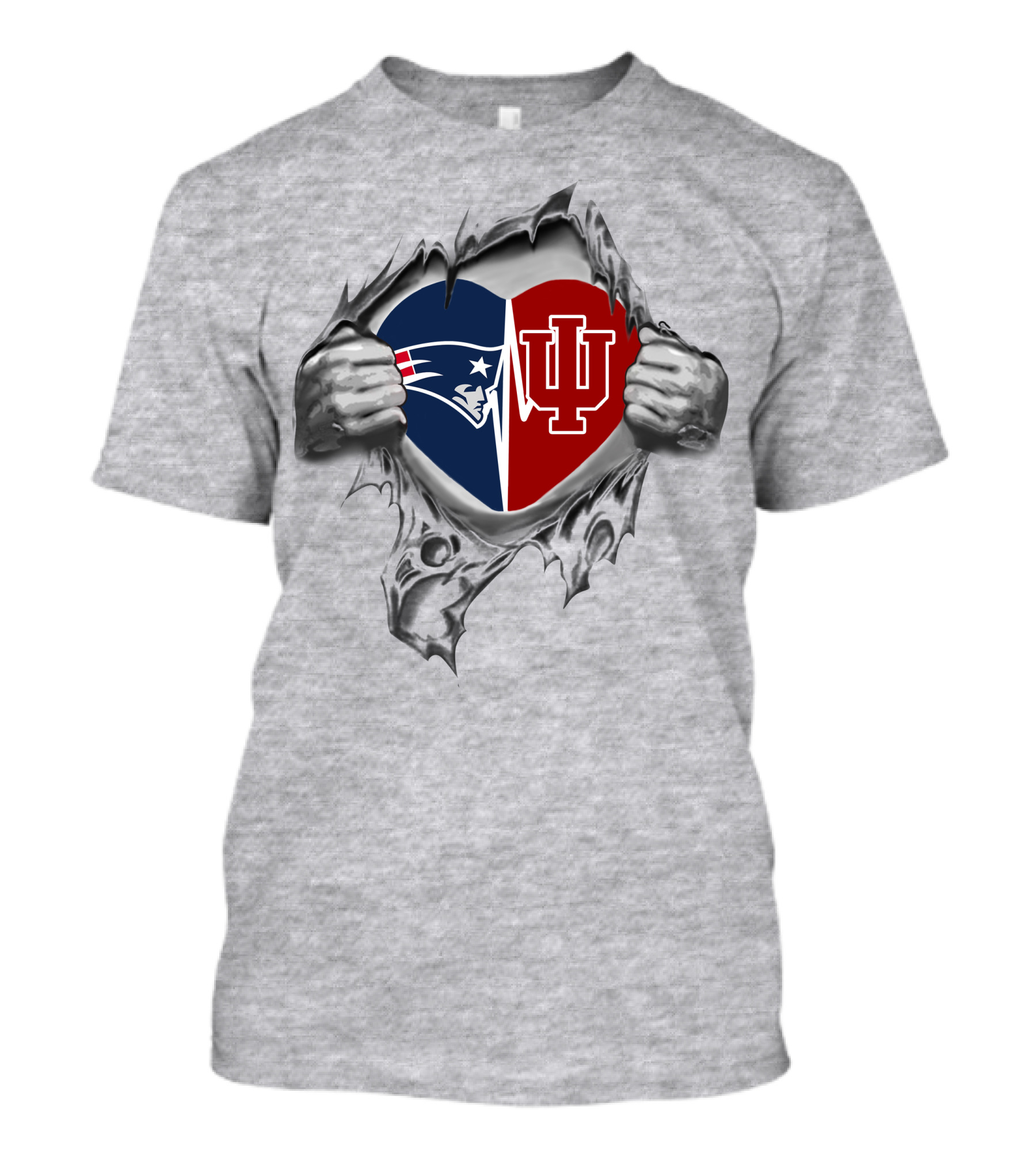 Patriots Hoosiers Heart In Split Design With Torn Effect T-Shirt