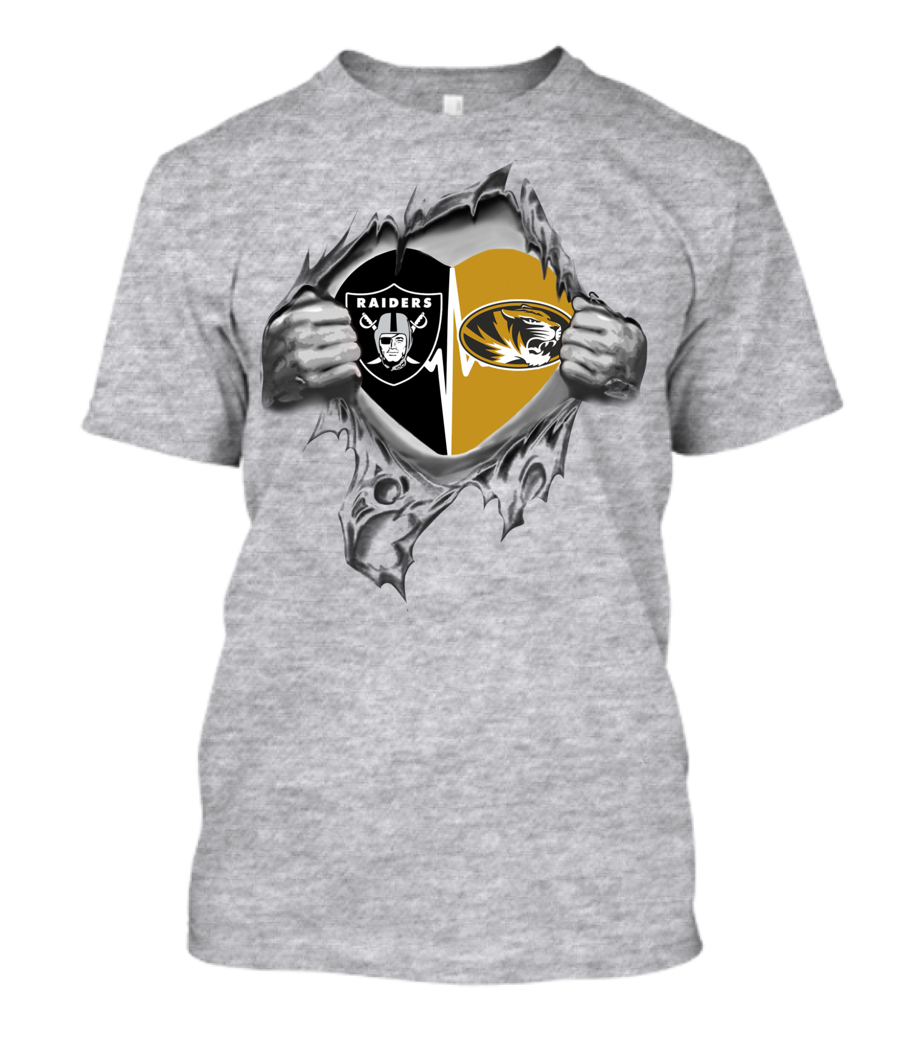 Raiders Missouri Tigers Heart Rip T-Shirt