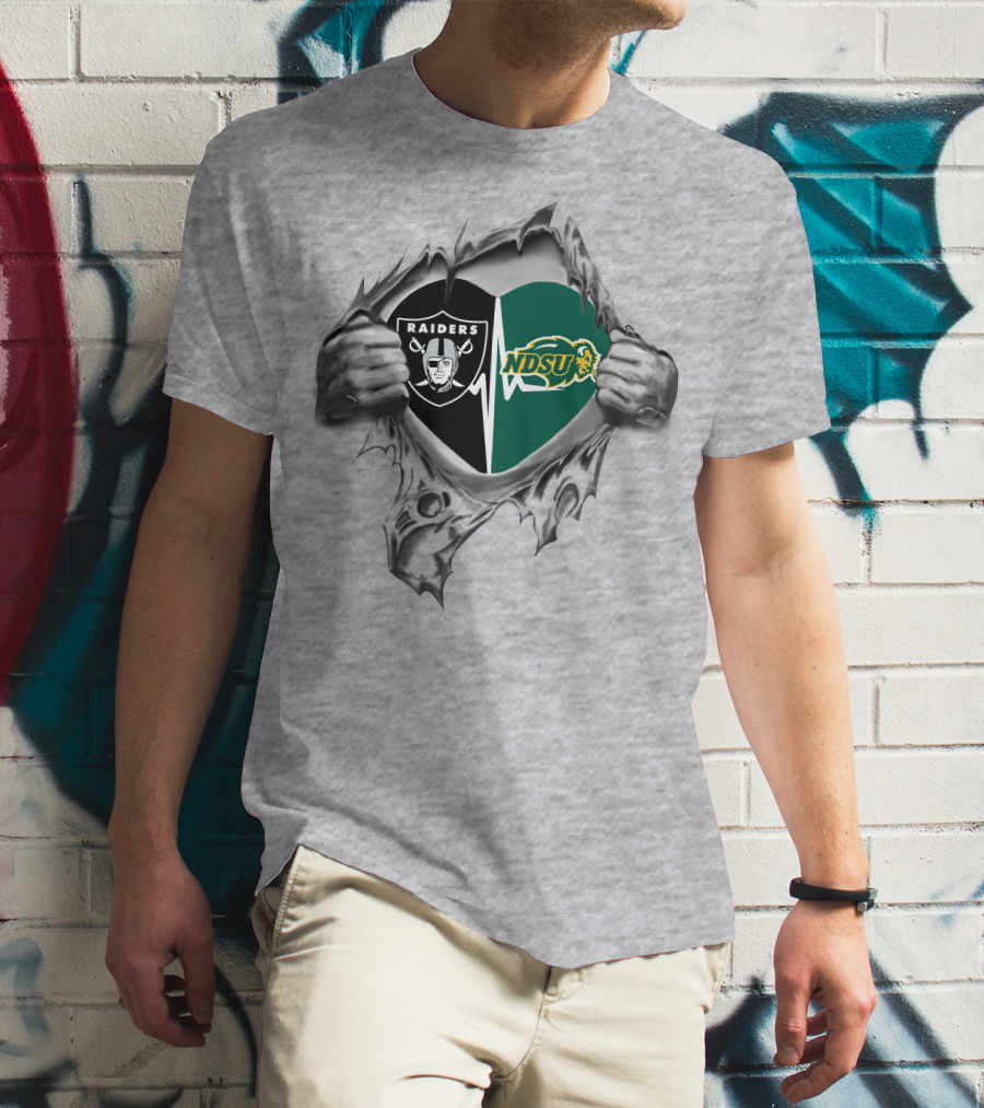 Raiders Ndsu Heartbeat Silver Torn Fabric T-Shirt