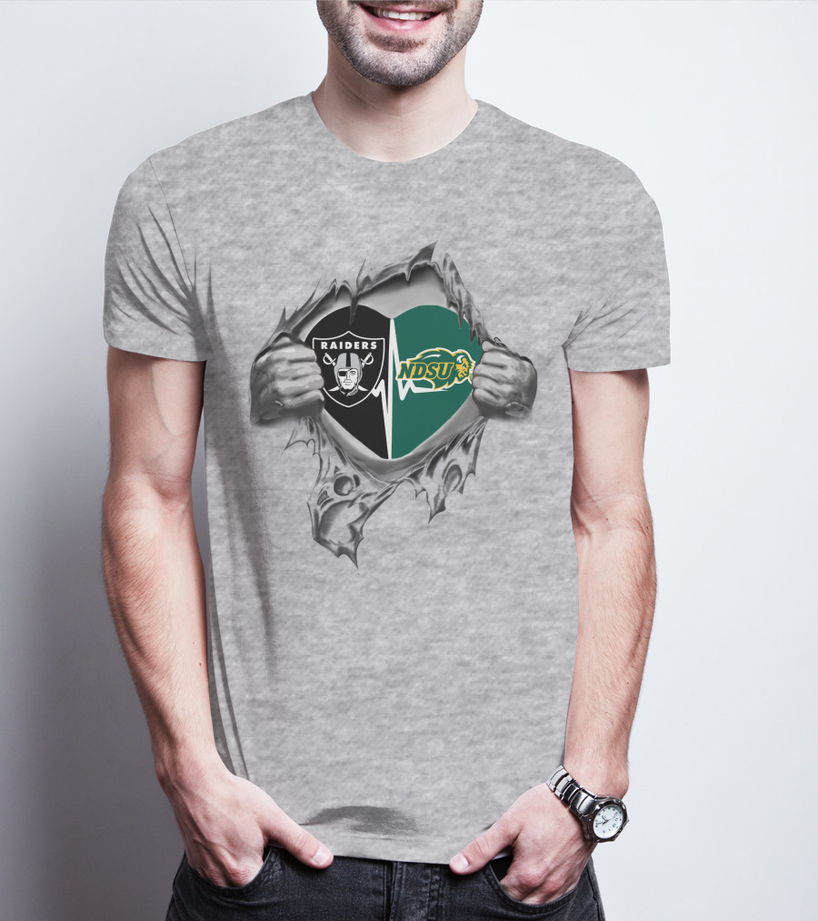 Raiders Ndsu Heartbeat Silver Torn Fabric T-Shirt