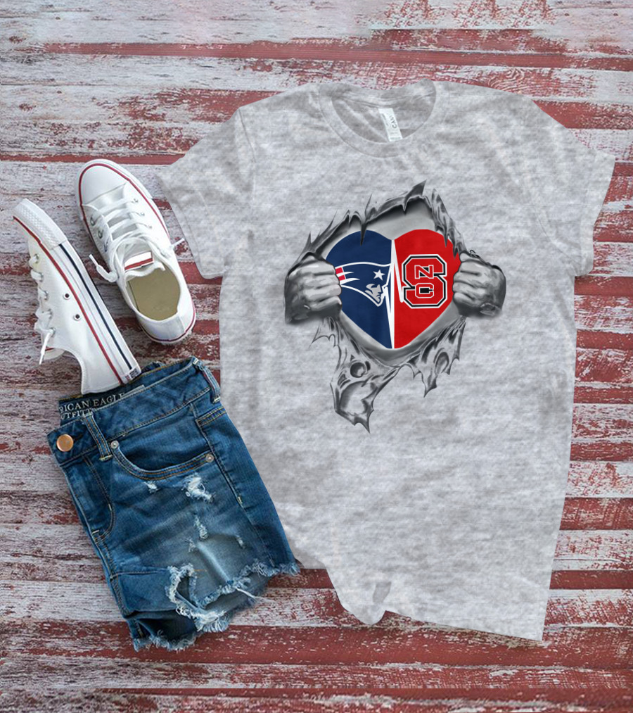 Patriots NC State Logo Heart Within Torn Fabric T-Shirt