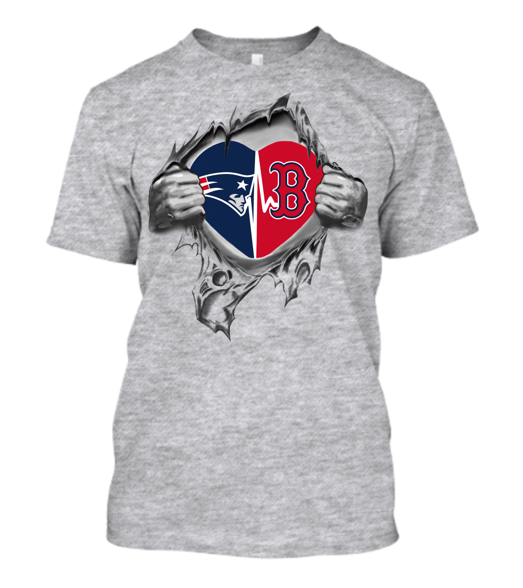 Patriots Redsoxs Heart Torn Open Revealing Team Spirit T-Shirt