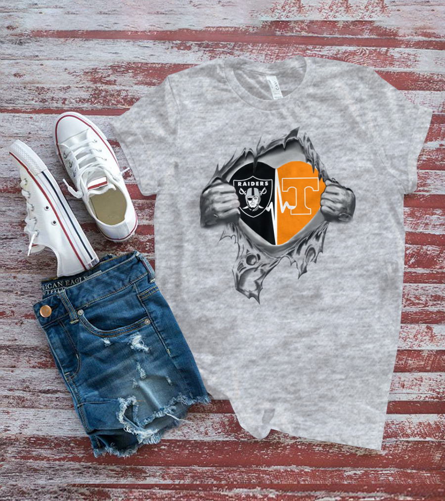 Raiders Tennessee Heartbeat Split Logo Football Passion T-Shirt