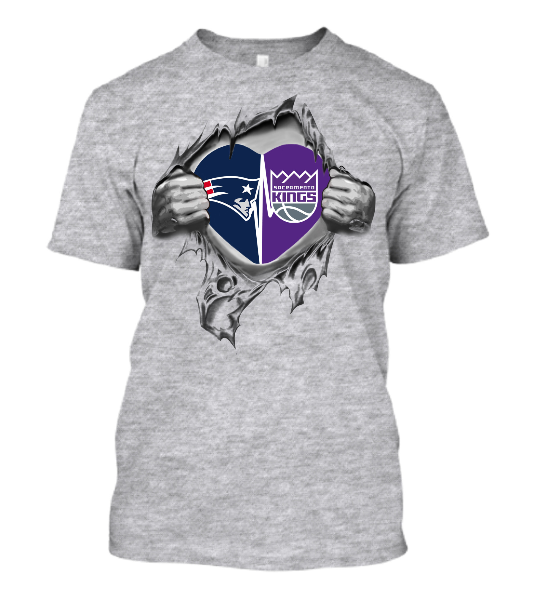 Patriots Sacramento Kings Heart Tear T-Shirt
