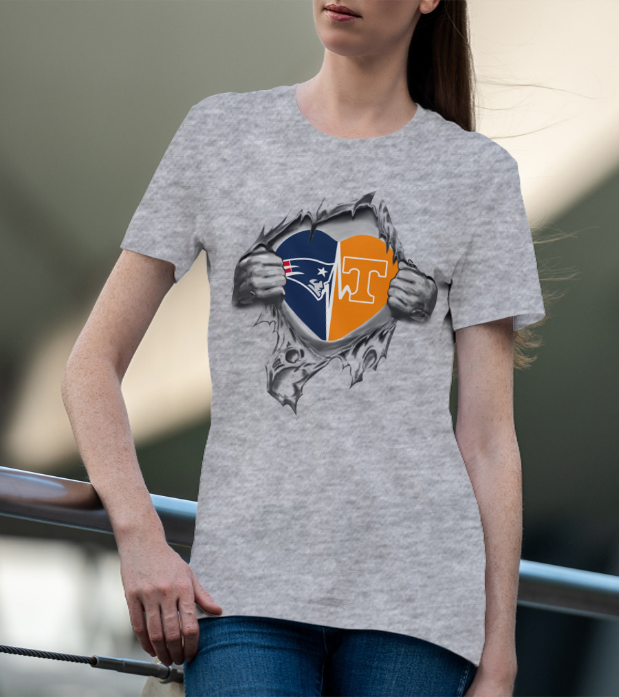 Patriots Tennessee Heart Split Logo Hands Tear Gray Background T-Shirt