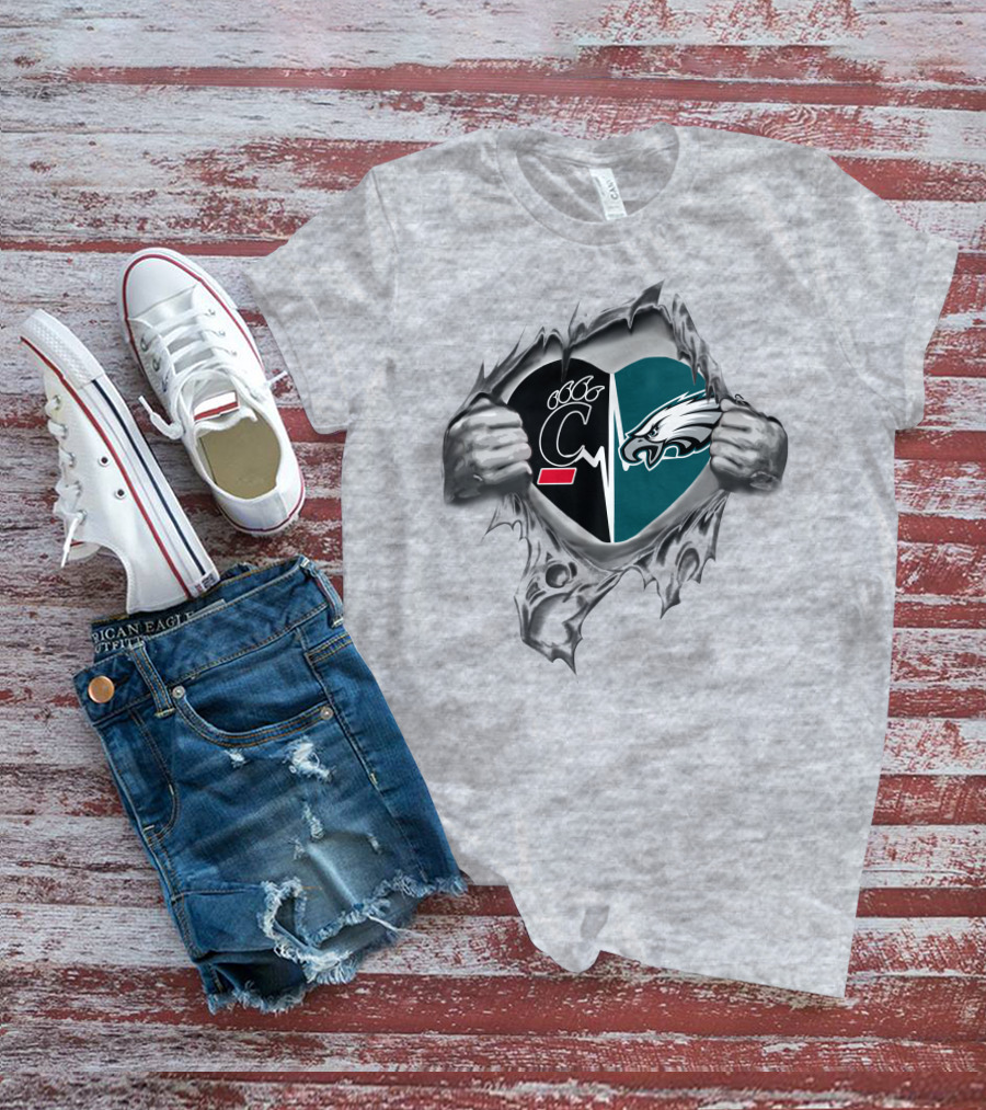 Eagles Bearcats Heartbeat Symbol With Teams United In Love T-Shirt