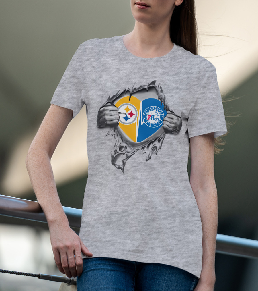 Steelers Philadelphia 76ers Heartbeat Fan Passion T-Shirt