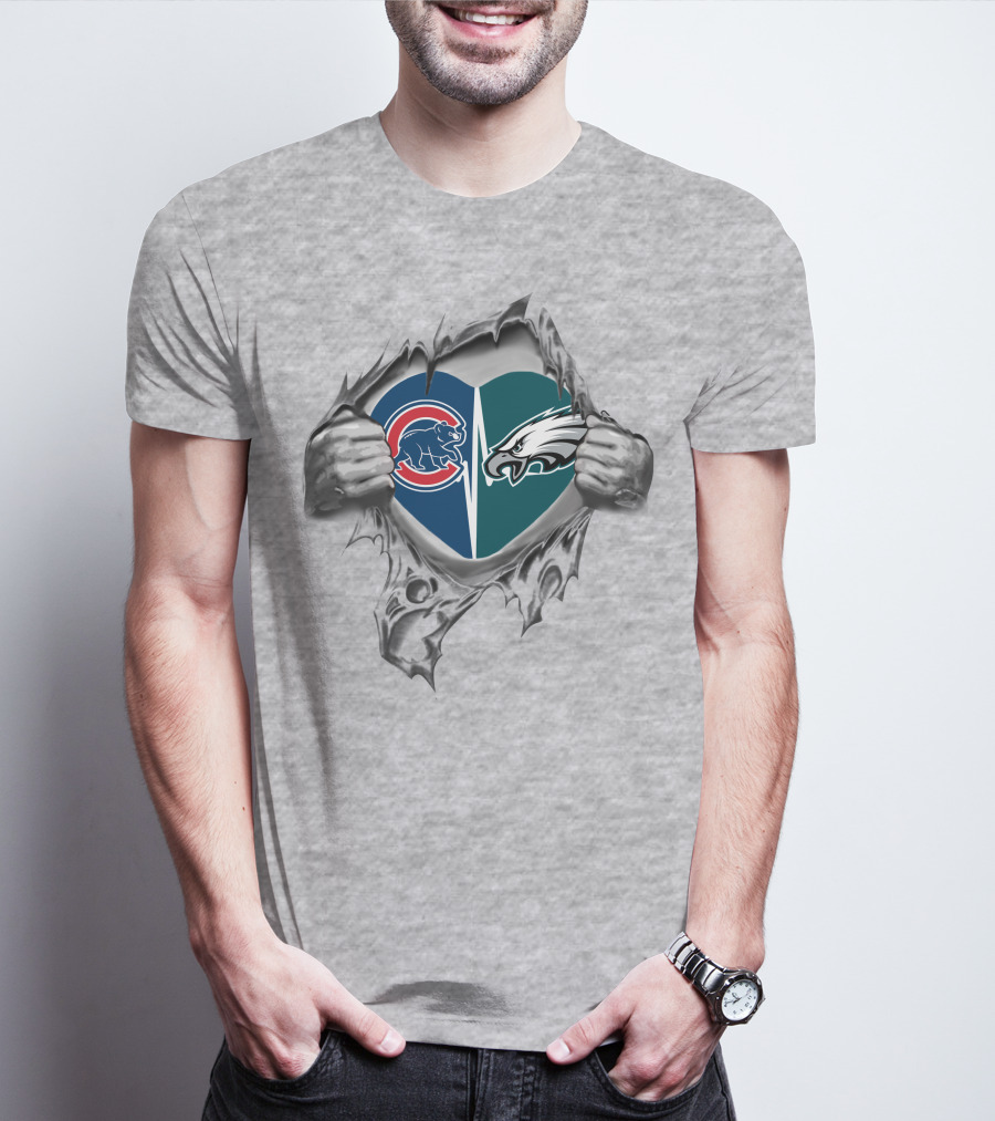 Eagles Cubs Heart With Torn T-Shirt