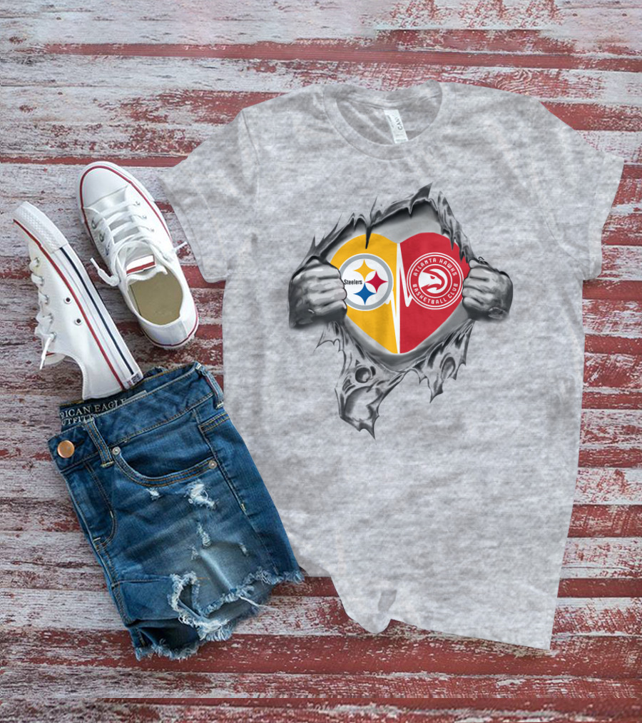 Steelers Atlanta Hawks Heart Nfl Nba Passion Fans T-Shirt