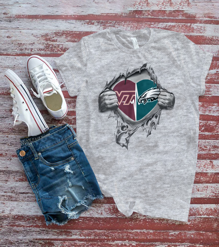 VT Hokies And Eagles Heart T-Shirt
