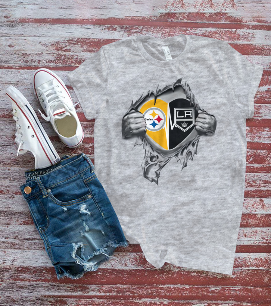 Steelers La Kings Heart Emblem With Torn Fabric Effect T-Shirt