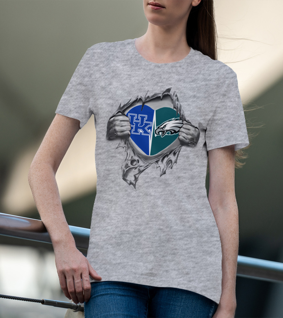 Kentucky Wildcats And Philadelphia Eagles United In Heart T-Shirt