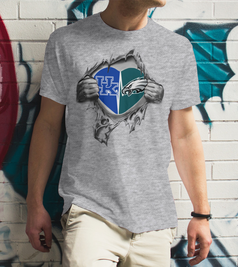 Kentucky Wildcats And Philadelphia Eagles United In Heart T-Shirt