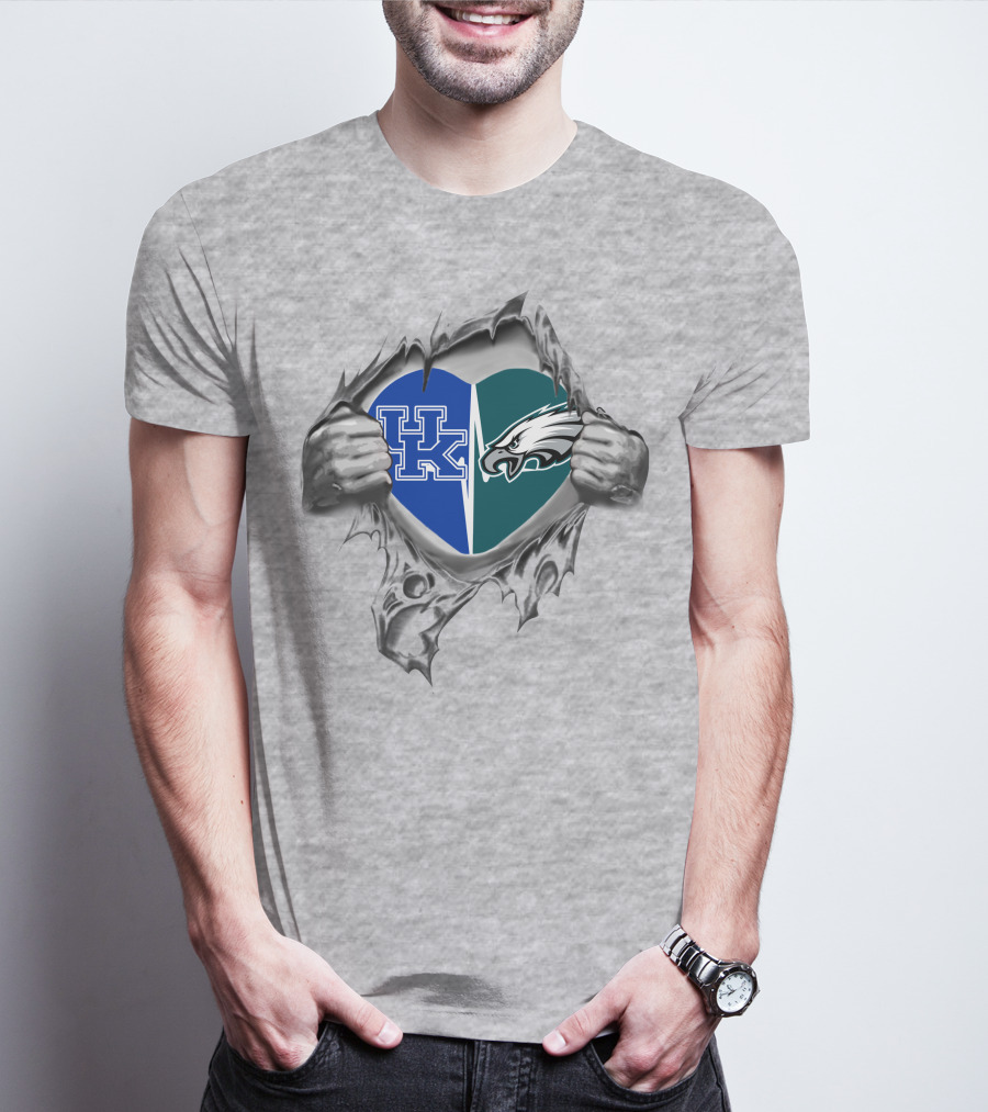 Kentucky Wildcats And Philadelphia Eagles United In Heart T-Shirt