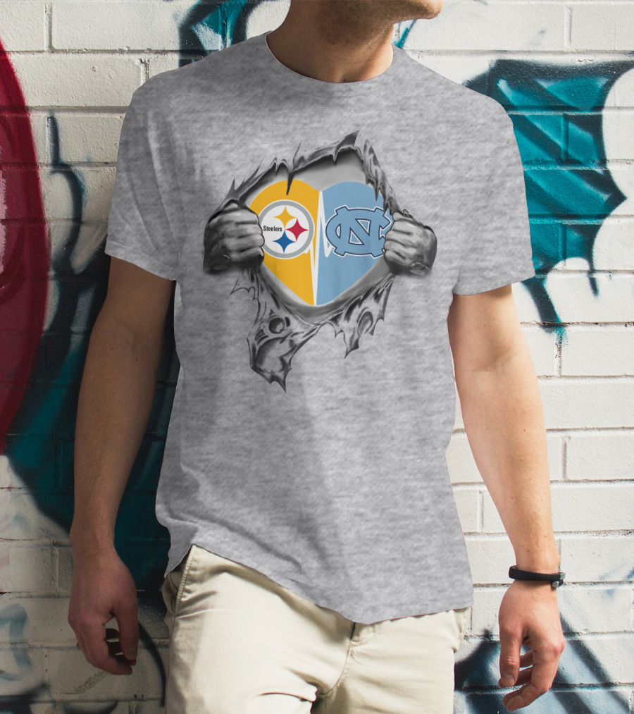 Steelers Tar Heels Heart Rip Iconic Team Fusion T-Shirt
