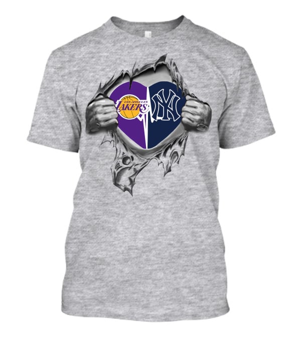 Lakers Yankees Heart With Torn Hands Displaying Team T-Shirt