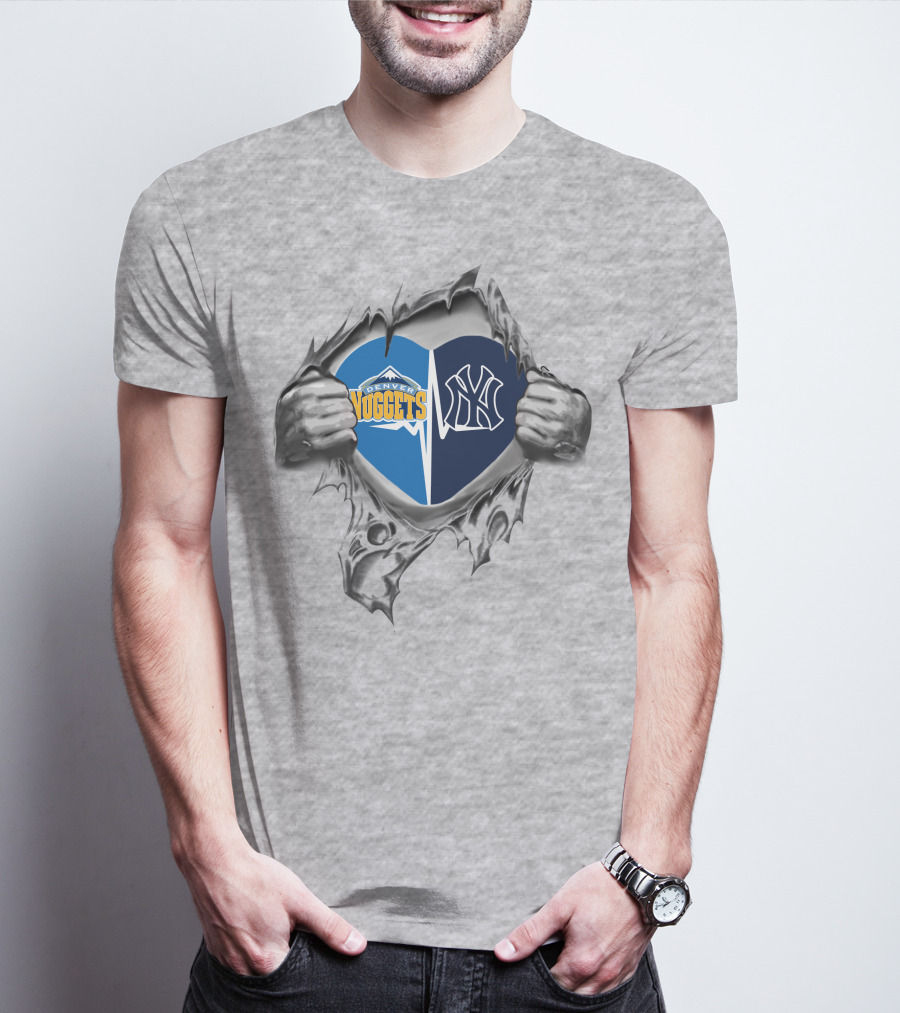 Nuggets Yankees Heart Logo Fusion T-Shirt