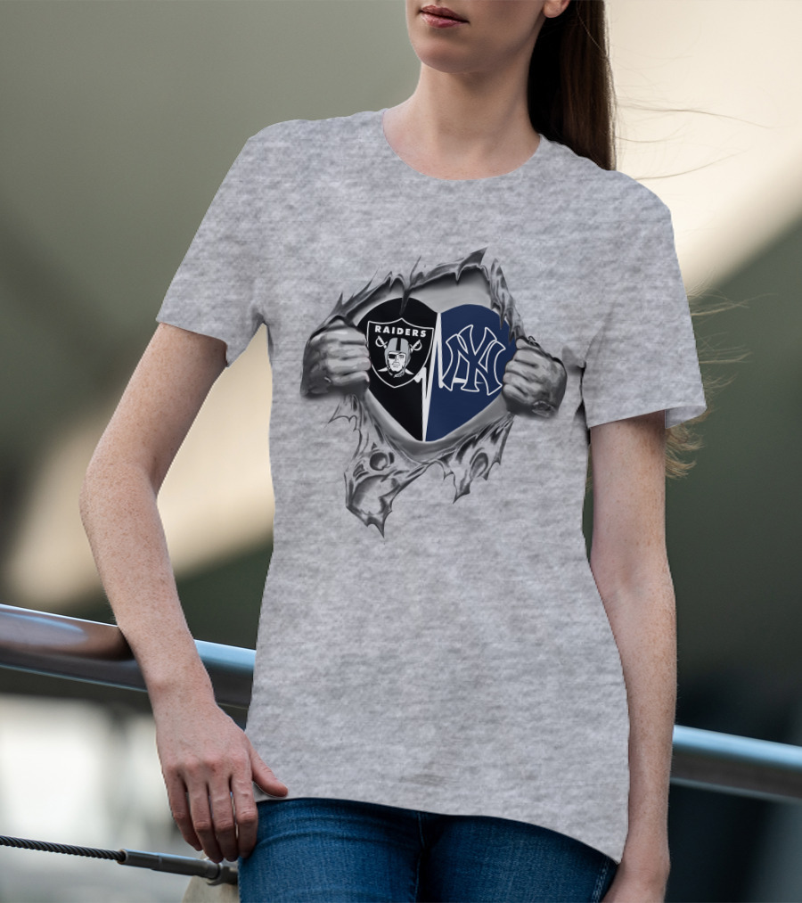 Raiders Yankees Heart Torn Open T-Shirt