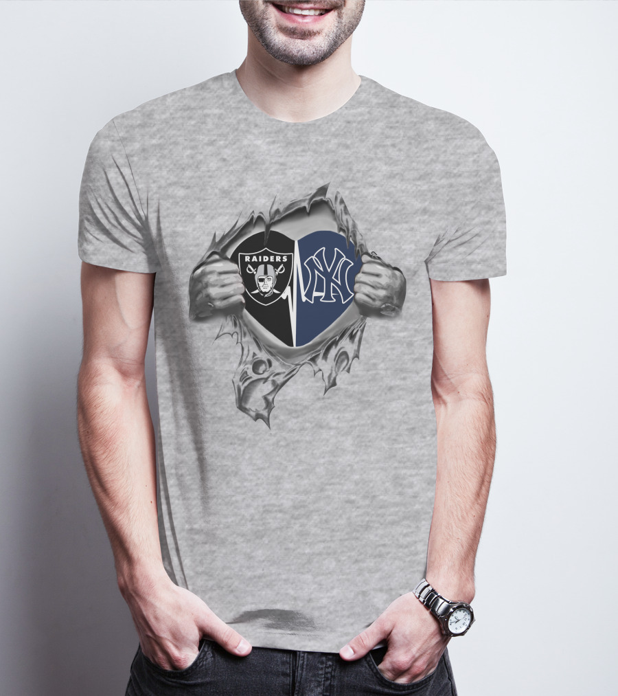 Raiders Yankees Heart Torn Open T-Shirt