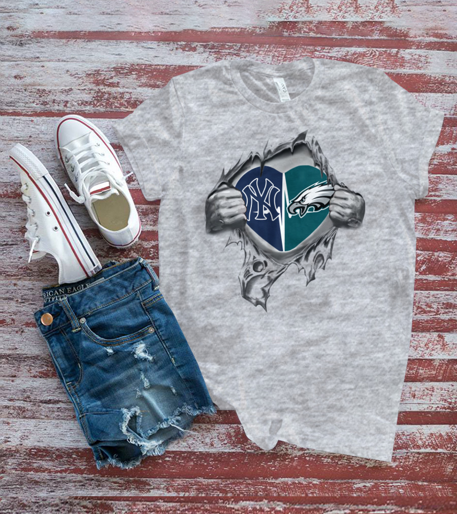 Eagles Yankees Heart Logo Mashup T-Shirt