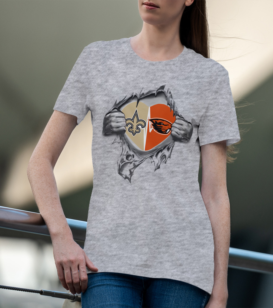 Saints Beavers Heart Logo With Fleur-de-lis And Beaver Emblem T-Shirt