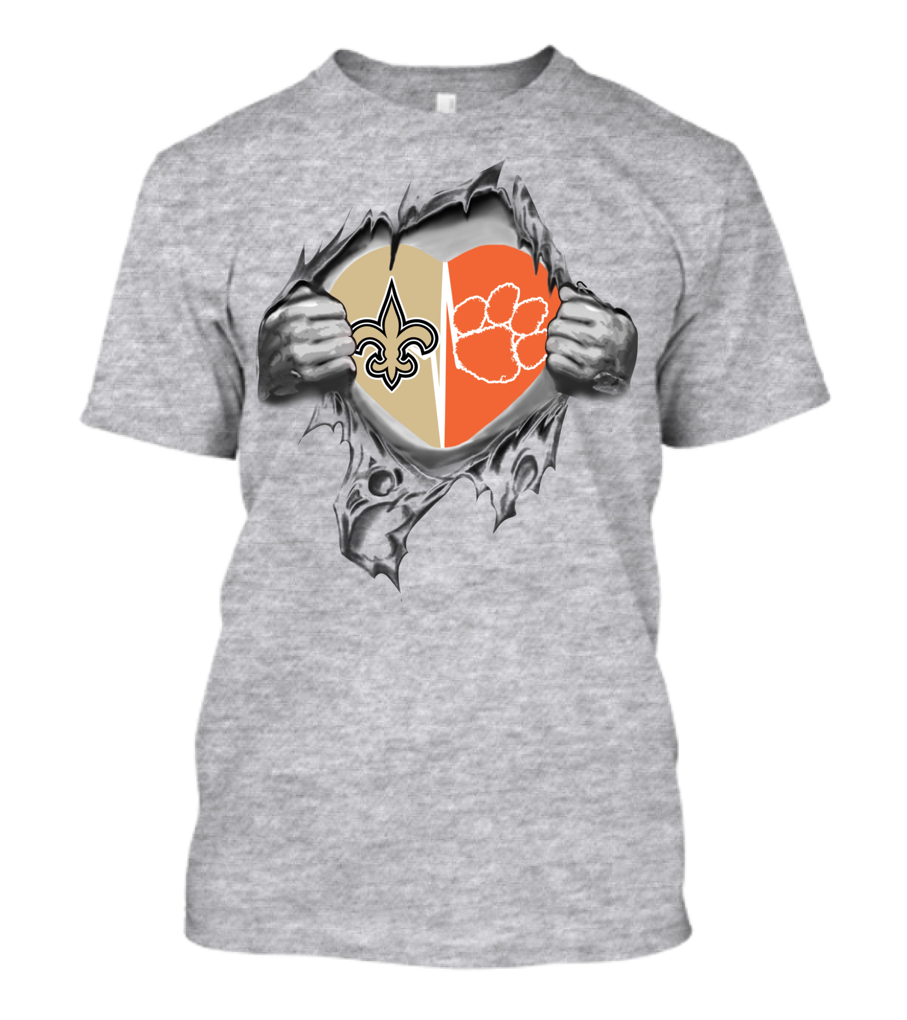 Saints Clemson Tigers Heart Design Football T-Shirt