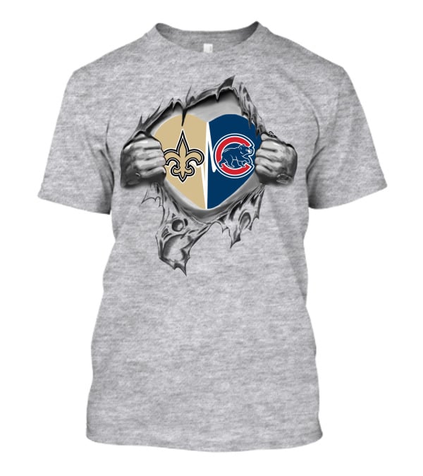 Saints Cubs Heart Split With Fleur-de-Lis And Bear T-Shirt