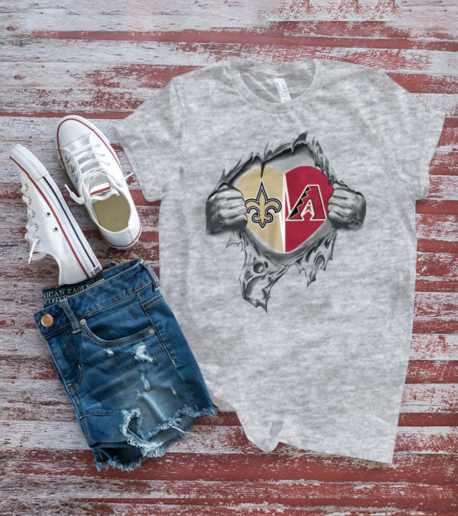 Saints Diamondbacks Logos Heart Torn T-Shirt