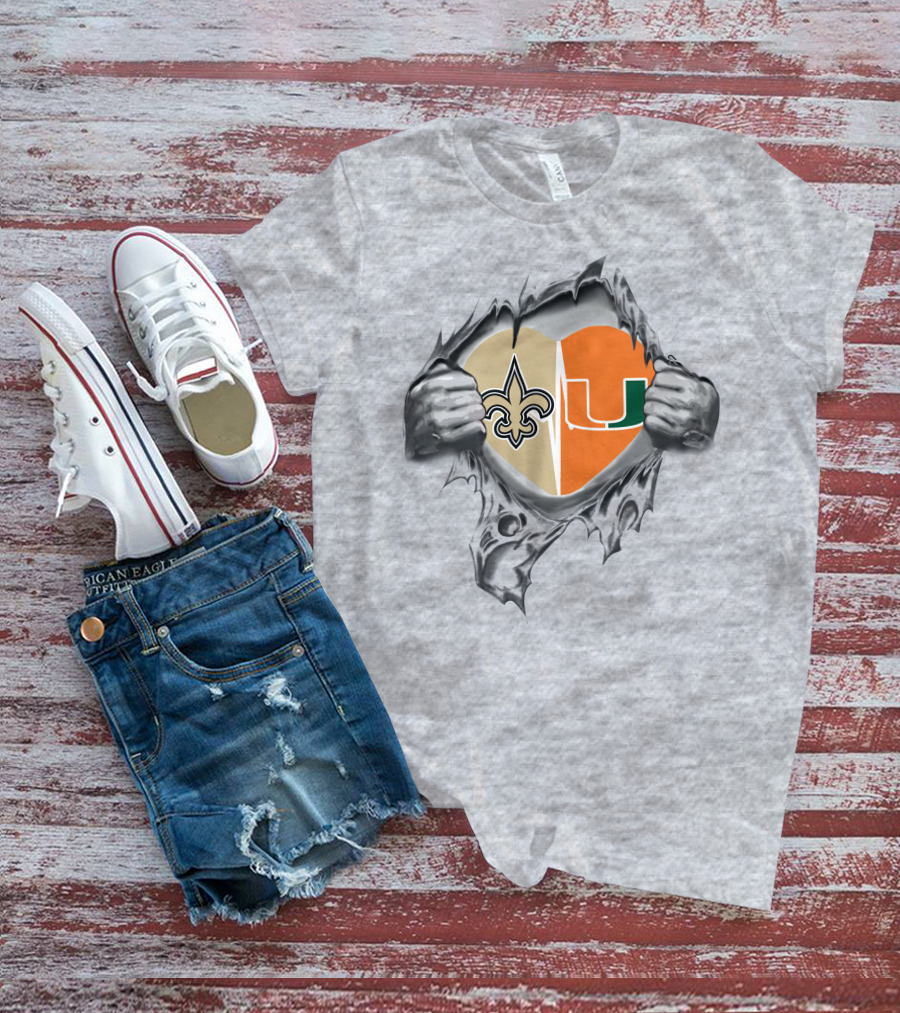 Saints Hurricanes Heart Ripped Reveal T-Shirt
