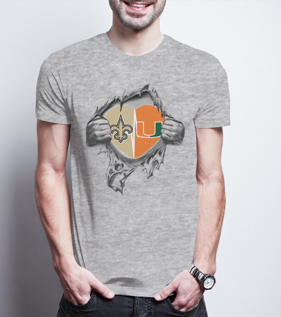 Saints Hurricanes Heart Ripped Reveal T-Shirt